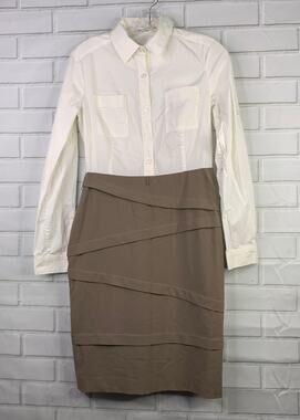 Calvin Klein shirt dress cotton blend buttons pockets workwear women's size 2